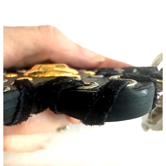 PRADA Flower BAG CHARM Key Ring Holder BLACK Leather Gold Silver METAL RARE AUTH - Picture 11 of 11